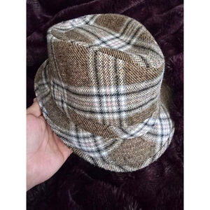 VINTAGE Milani Women's Pink Brown Plaid Wool Blend Bucket Fedora Hat Italian